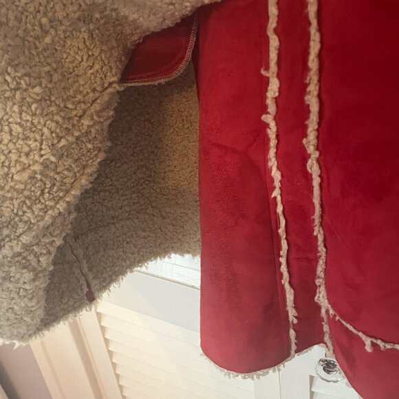Tasha Polizzi red faux suede coat large sherpa military inspired long - Picture 5 of 16